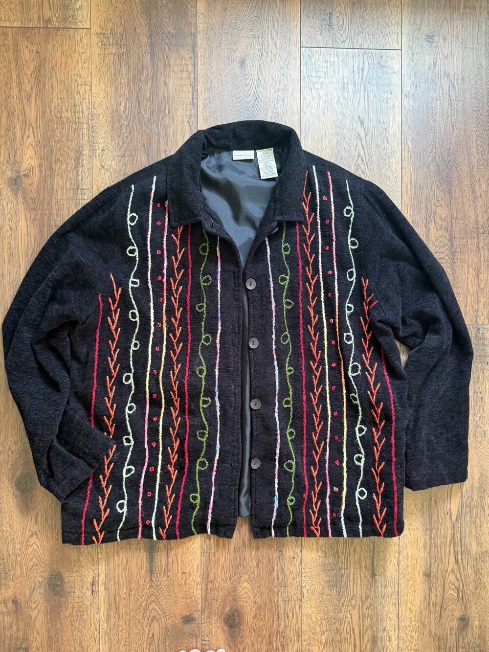 White Stag Black Chenille Boho Embroidered Jacket XL 16/18